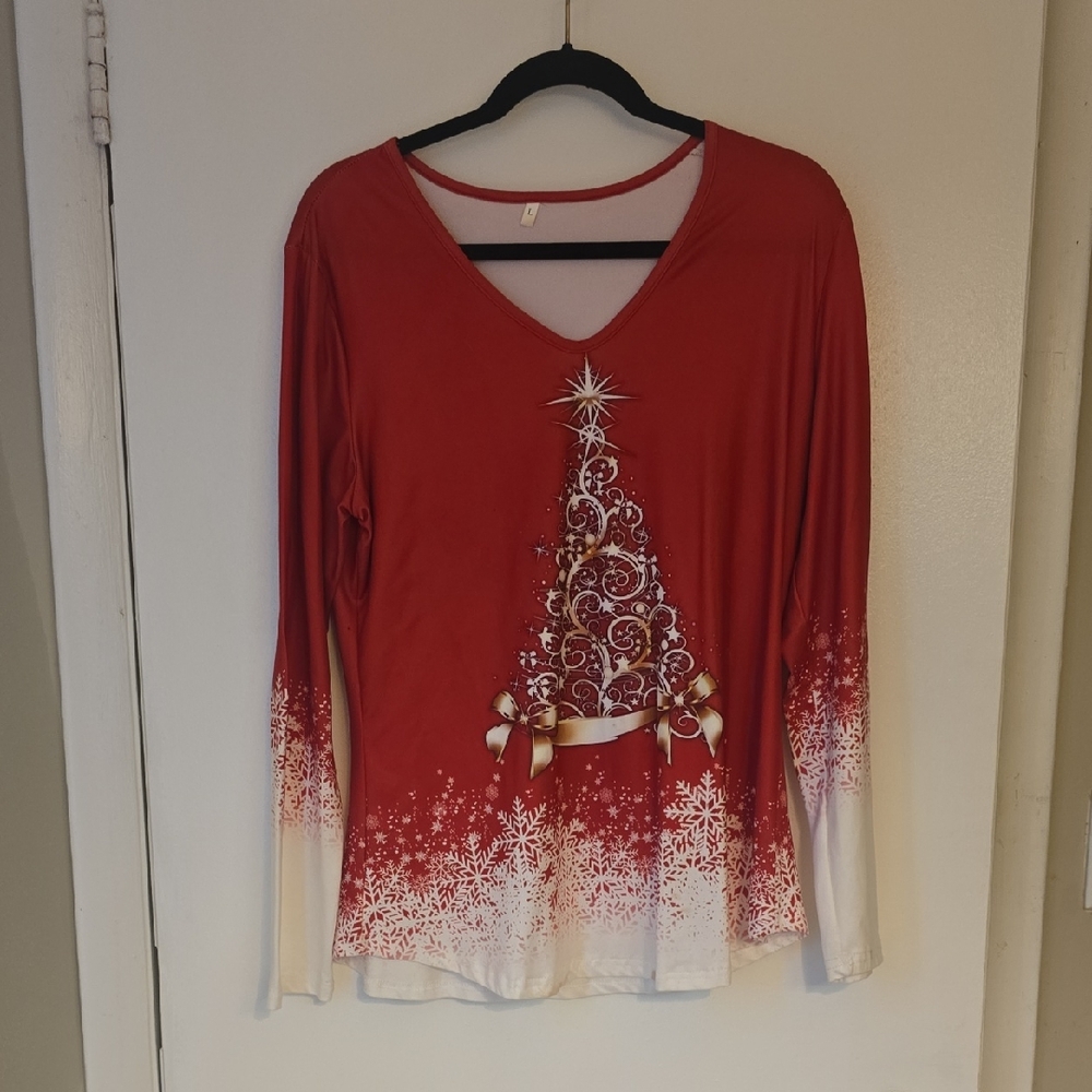 Red Christmas Tree Long Sleeve Top